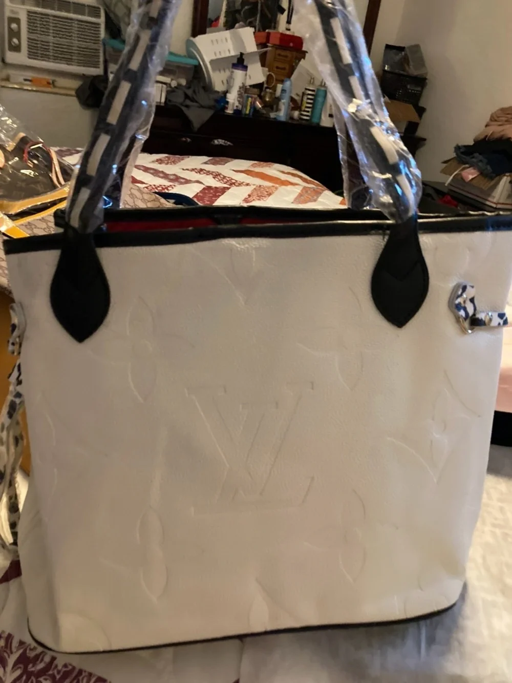 White Women's Leather Tote Bag
